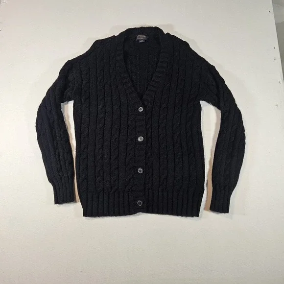 Pendleton Wool Cardigan Sweater Shetland Fisherman V-Neck Women's Small Black - Picture 2 of 7